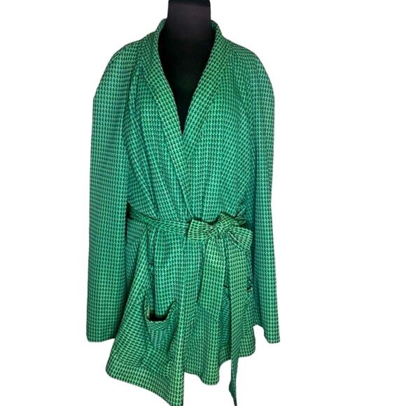 Vtg Houndstooth Relaxed Boho Preppy Retro Goblincore Plaid Belted Jacket XL - Picture 1 of 6